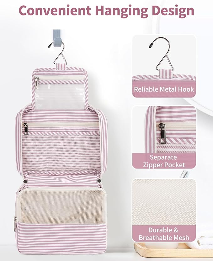 Narwey Small Hanging Travel Toiletry Bag for Women, Travel Bag for Toiletries, Makeup Bag Organizer Cosmetic Bags Make Up Bags for Girls - Image 2