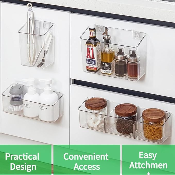 2 Pack Plastic Adhesive Mount Over Cabinet Door Organizer, Wall Organization Container Makeup Organizer Hanging Basket Bins for Kitchen, Pantry, Craft Room, Office, Space Saving Holder - Image 6