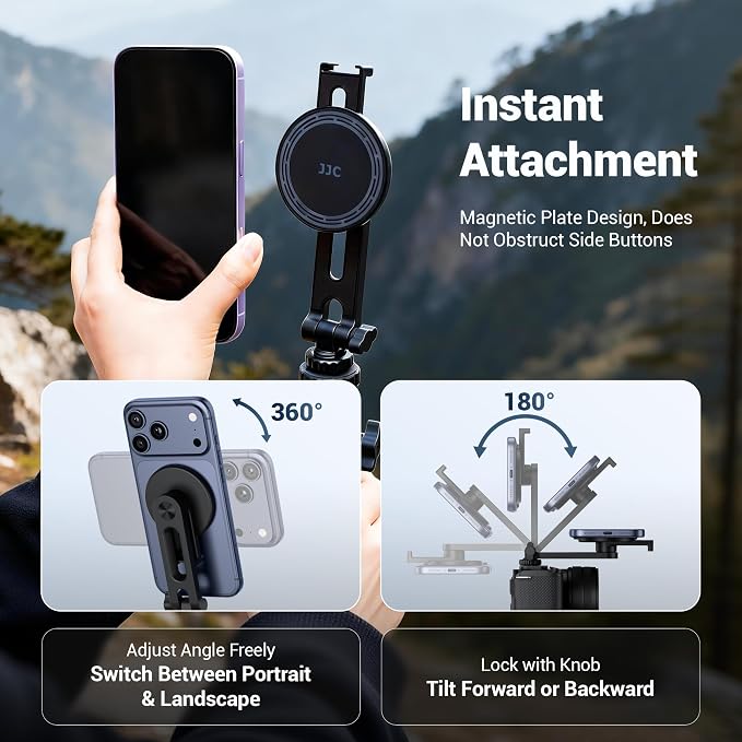 Magnetic Camera Cold Shoe Phone Tripod Mount Holder w Rotatable Cold Shoe | Adjustable Cell Phone Tripod Adapter Attachment with 1/4"-20 Hole for Magsafe iPhone 17 16 15 14 13 12 Pro Max Live Streaming - Image 4