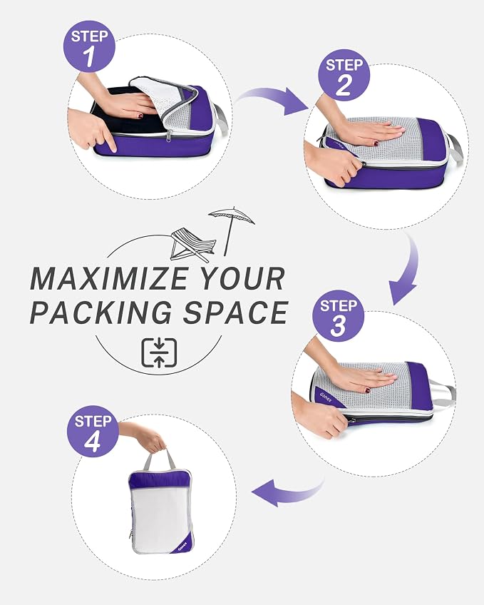 Gonex Compression Packing Cubes for Travel, Mesh Bags Luggage Organizers | Set of 4/5/6/7/10 for Essentials, Extensible, Fits 20"Carry-on Suitcases, See-through Mesh, Double Zipper Compression - Image 2