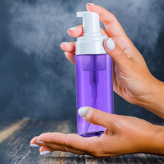 3-Pack Travel-Sized Foaming Pump Bottles - Empty Foaming Liquid Soap Dispensers - for Refillable Travel Hand Soap Shampoo Foaming Castile Cosmetics - BPA Free (100ml/3.3oz) (Purple) - Image 5