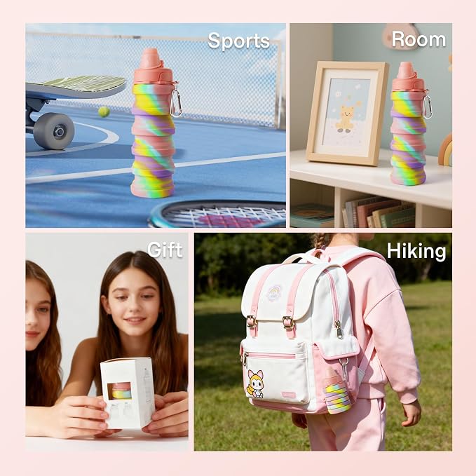 Collapsible Water Bottles for Travel, Foldable Sports Water Bottle for Kids, Reusable Water-proof Silicone Water Bottles with mountaineering Buckle for Camping Hiking Holiday - Image 7