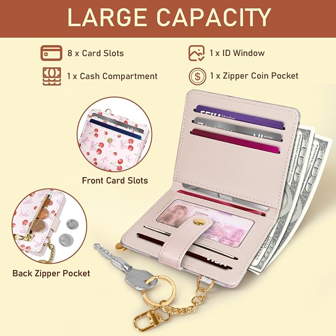 Jogjam Cute Coquette Bow Rfid Women Wallet, Small Slim Credit Card Holder | PU Leather Bifold Cash Zipper Coin Pocket ID Window, for Female Ladies Teen Girls Girly Gifts - Image 4