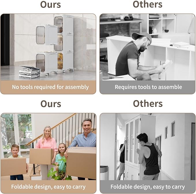 2 Tier Slim Bathroom Storage Cabinet, Foldable and Movable, White | Tools Free, ABS and PET, Magnetic Clear Door, Adjustable Shelves, Lockable Wheels, Water Resistant, For Narrow Space - Image 6