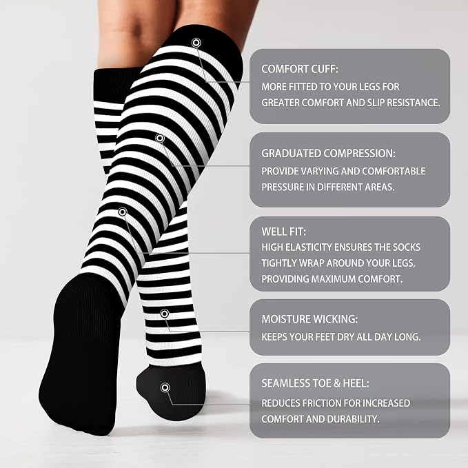 LEVSOX Cotton Compression Socks for Women&Men 20-30mmHg Knee High Cute Support Sock for Nurses Pregnancy Travel - Image 2