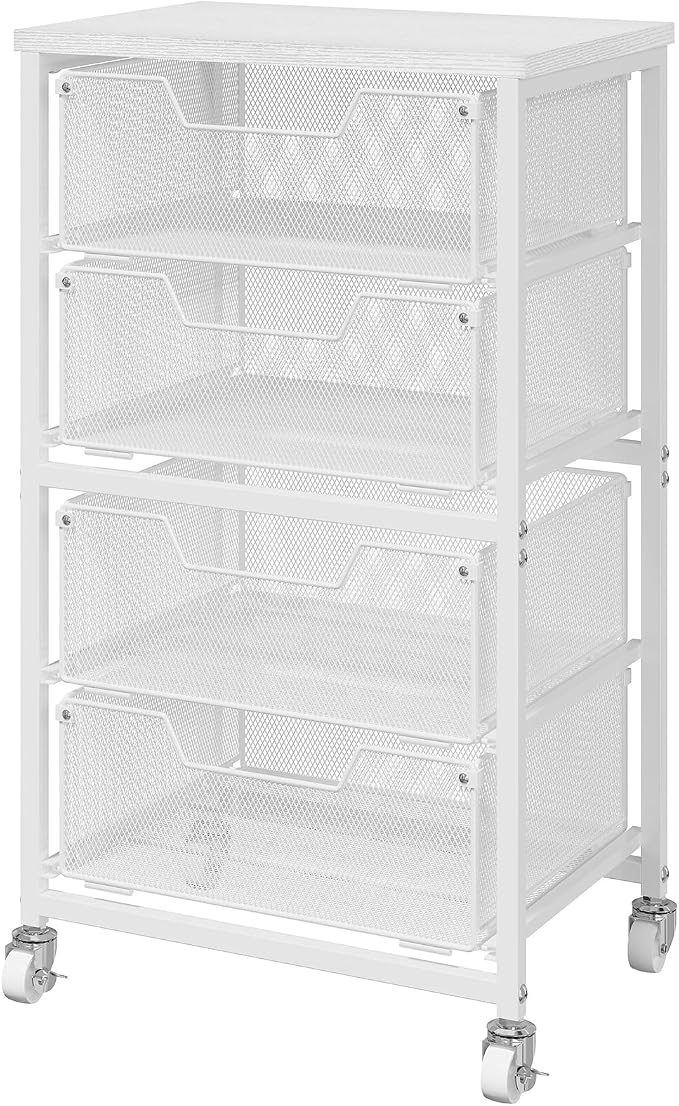 4-Drawer Rolling Storage Cart, Utility Cart with Drawers, White Metal Craft Cart Organizer with Wheels & Wooden Top, Art Supply Storage Organizer for Classroom, Office, Kitchen,Patent Pending by Aokitsink