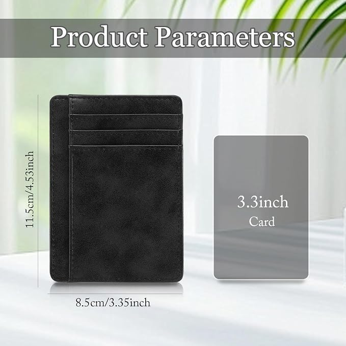RFID Slim Wallet for Men, Thin Card Holder with ID Window, Minimalist PU Leather Front Pocket Wallets for Storing Cards Checks Cash (Black) - Image 2