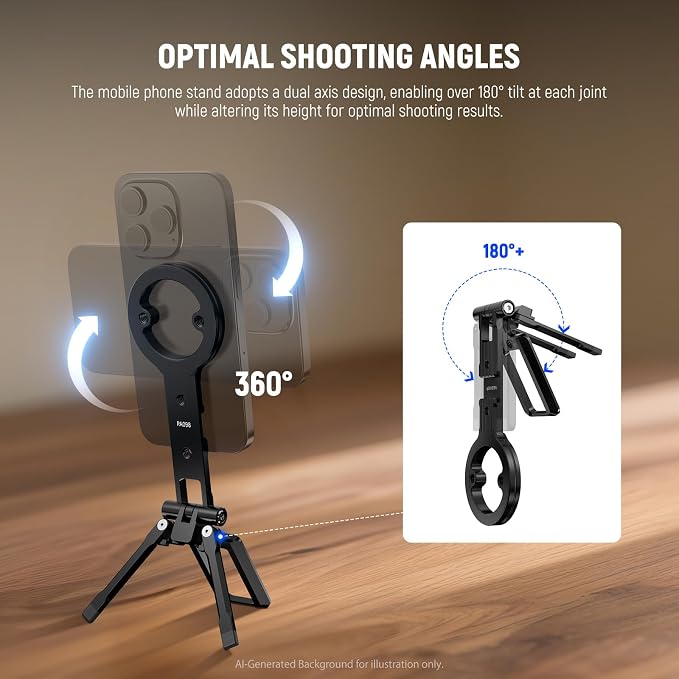 NEEWER Magnetic Phone Tripod Holder Stand, Metal Cell Phone Mount Grip with 1/4" Threads, Cold Shoe & Arca Type, Compatible with MagSafe iPhone Samsung Huawei Android for Video Recording, PA098 - Image 3