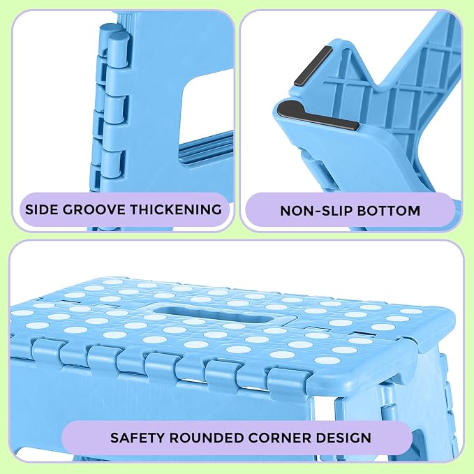 Dyforce Kids Step Stool 9 Inch, 300lbs Folding Step Stool for Toddler | Step stool for Blue,Anti-slip Heavy Duty with Handle, Lightweight Foldable Foot Stool for Bathroom Kitchen Bedroom Outdoor - Image 3