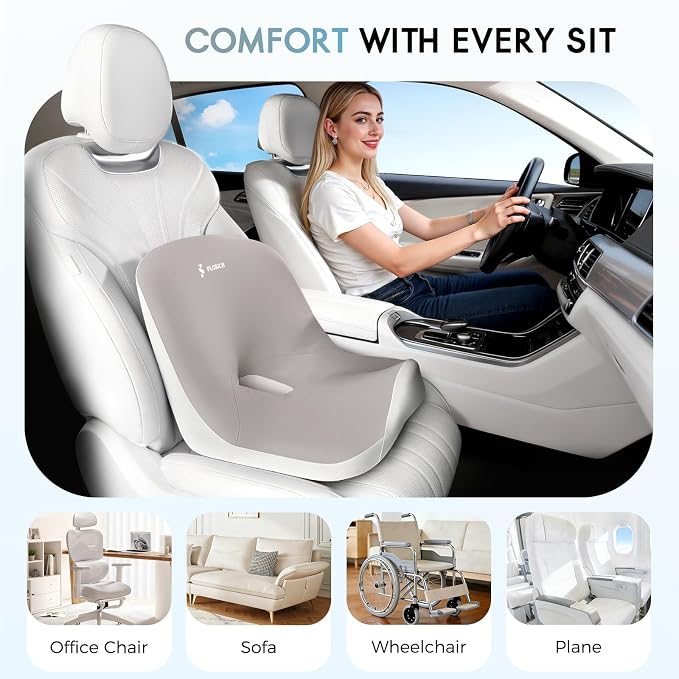 Car Seat Cushion and Lumbar Support Pillow, Larger Memory Foam Seat Cushion, Ergonomic L-Shaped Design Cushion for Back Pain Relief, Non-Slip Driving Cushion for Car, Office, Truck, Wheelchair-Gray - Image 3