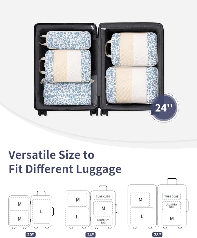 Narwey 6 Set Compression Packing Cubes for Travel Women Men, Travel Cubes for Carry On Suitcase, Durable Compression Luggage Organizer Bags - Image 5