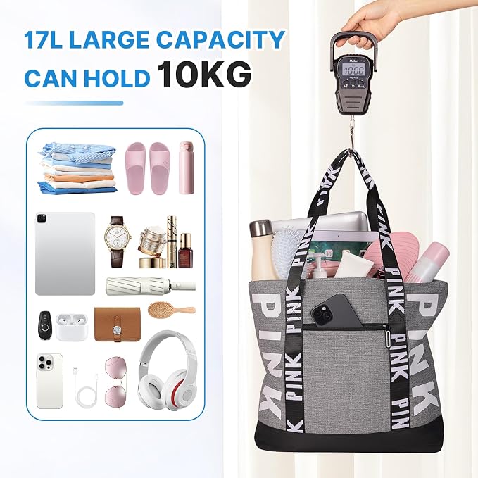 Boomistry Travel Tote Bag for Women, Large Waterproof Beach Bag for Daily | 17L Tote Bag with Zipper, Travel Handbags For Daily, College, Work, Shopping - Image 5