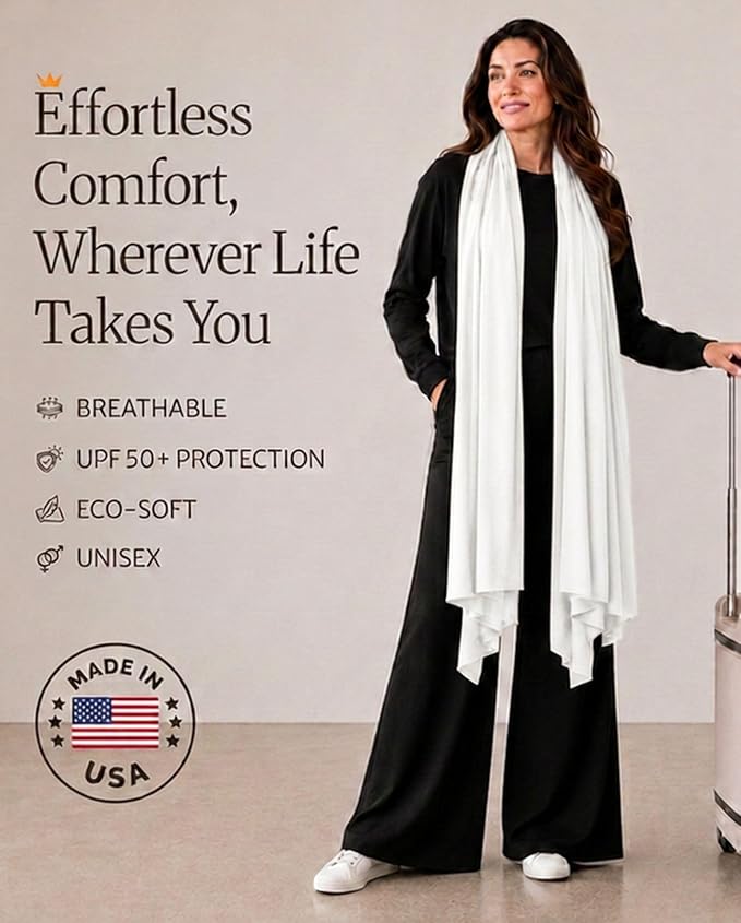 Pashmina Shawl Wraps for Women | USA Made Travel Scarf for Women | Lightweight & Soft Pashmina | Evening Dresses | Travel Scarf Airplane | UPF 50+ Sun Protection | 68x35in - Image 2