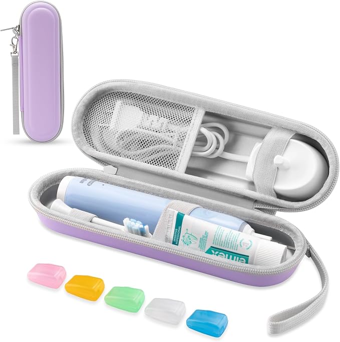 Toothbrush Travel Case for Oral B/Oral-B Pro 1000 1500 5000 7000 & Philips Sonicare 4100 1100 5300 5100 6100/iO Electric Toothbrush, Hard Protective Storage Bag (Light purple case with toothbrush cap) by TYSORETY