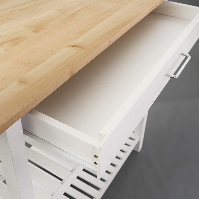 Casual Home Solid Wood Kitchen Island, Natural Maple Top, White Base (New) 40*20*36.5inch - Image 7