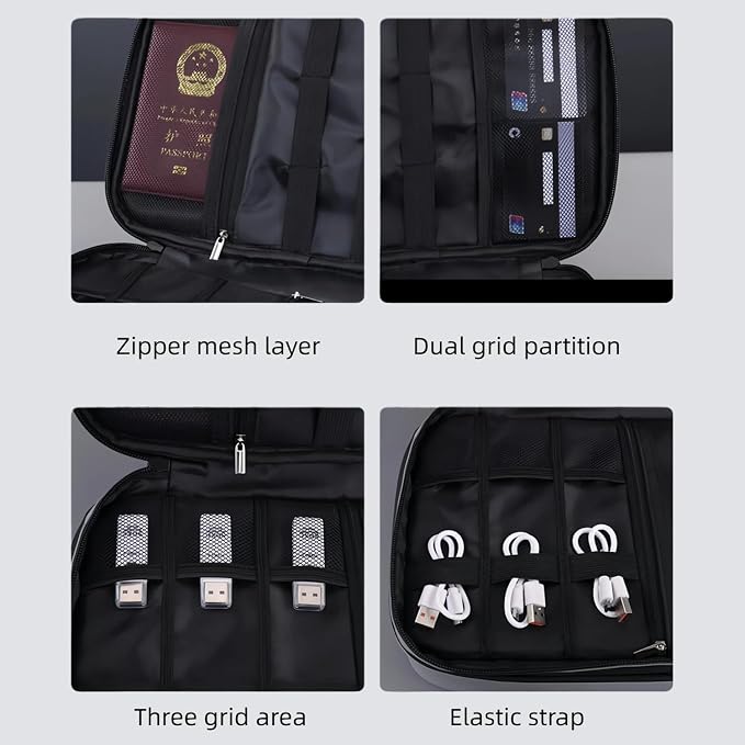 Electronics Organizer Travel Case,Cord Organizer Travel, Double-Layer Cable Organizer Bag, Tech Pouch Accessories Carry Storage For Phone, Cables, Airpods, USB, Sd Card,Essentials (Black) - Image 5