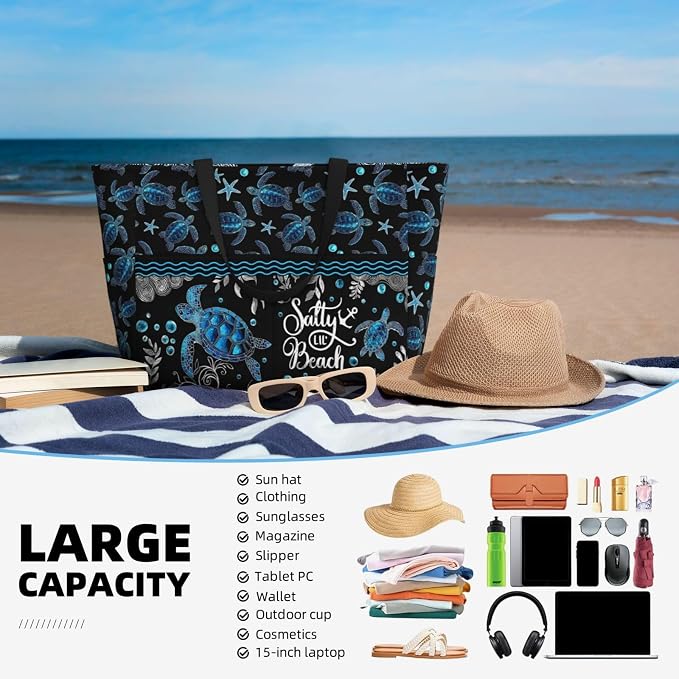 Beach Bag Tote Bags Waterproof Sandproof for Women Large Beach Tote Pool Bag Foldable with Zipper for Travel Weekend - Image 2