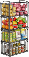 4 Pack Foldable Wire Basket for Pantry Organizers and Storage | Stackable Vegetable Fruit Basket for Kitchen Counter, Black Potato and Onion Storage Bins by MSERCUOR