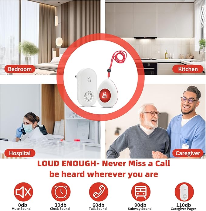 Wireless Caregiver Pager SOS Call Button for Elderly Monitoring 1000+ Feet Life Alert，Emergency Alert System Call Bell for Nurse Patient Disabled 1 Waterproof Transmitter & 1 Plugin Receiver - Image 4