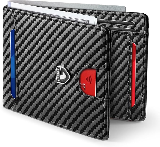GSOIAX Slim Wallet for Men RFID Blocking Bifold Wallet Carbon Fiber Front Pocket Wallet with 11 Card Holder Minimalist Mens Wallet with Gift Box(Carbon Black) by GSOIAX