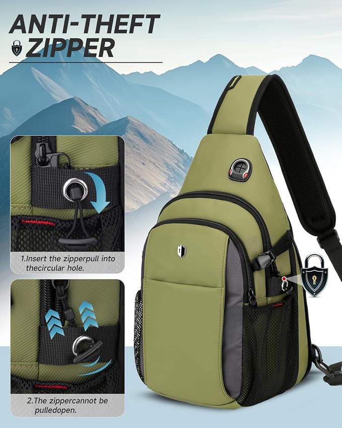 Tactical Sling Bag for Men, Expandable Army Green Chest Pack with Water Bottle Pocket & Earphone Port, Crossbody Backpack for Hiking, Travel & Outdoor, Fits Switch 2, 11 inch iPad | Mens Crossbody Bag - Image 6