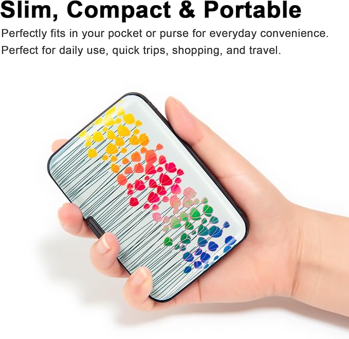 Credit Card Holder, Metal Card Wallet RFID Blocking Mini Slim Aluminum Business Hard Card Case for Women Men (Colorful Flowers) - Image 2