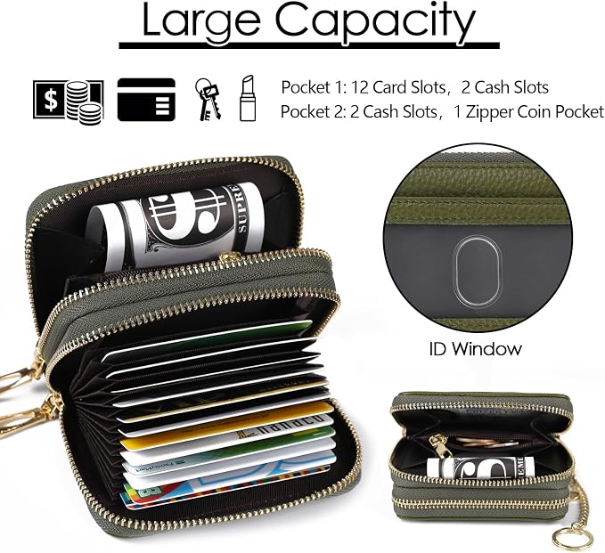 imeetu Rfid Credit Card Holder, Businese Card Case, Wallet for Women Men | Genuine Leather Card Wallet with id Window, Keychain & Double Zipper, Water-resistan Small Wallet with Gift Box, Daily Travel - Image 4