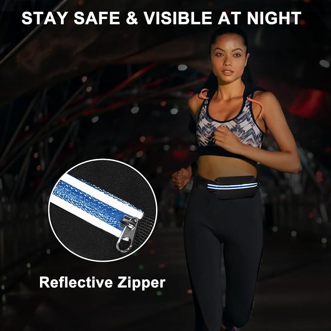 2 Pack Running Belt Fanny Packs for women and men,Belt Bag for Hiking Cycling Workout,Reflective Fanny Packs for Men Runners Belt Compatible with iPhone13,12 pro,Travelling Money Phone Holder - Image 4