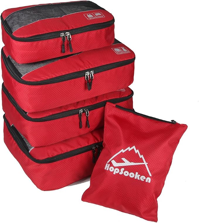 5 Set Packing Cubes for Travel Large Suitcase Luggage Organizer Bags Travel Accessories Vacation 4 Cubes 1 Laundry Pouch Bag by HOPSOOKEN