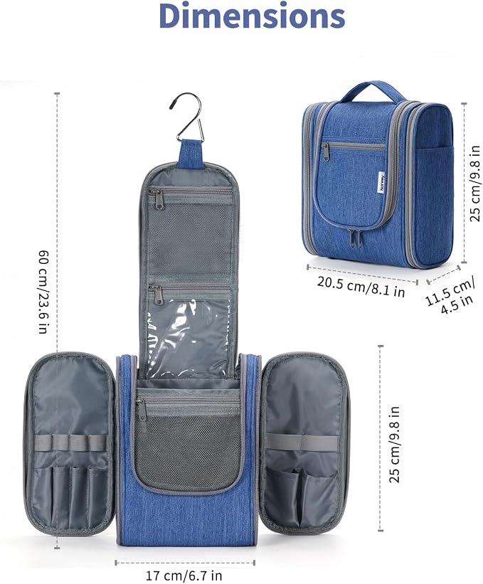 Narwey Small Hanging Travel Toiletry Bag Cosmetic Make up Organizer for Women and Men (Medium, Navy Blue) - Image 8