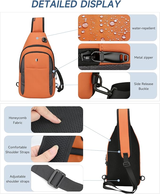 Anti-Theft Sling Bag for Women&Men, Water Resistant Crossbody Bag Mini Backpack, Lightweight Travel Hiking Chest Pack, Built-in Audio Port, Reversible Strap, Fits 11 inch iPad & Switch 2 - Image 5