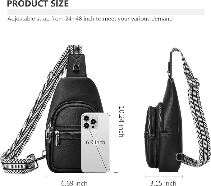 Anti-theft Sling Bags Women Small PU Leather Chest Fanny Pack | RFID Blocking,Safety Zipper,5 Card Slots,Adjustable Strap,Large Capacity,Multi Pockets,Faux Leather,Daypack,Bum Bags,Travel - Image 4