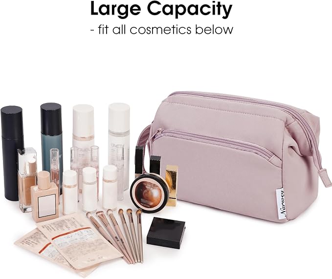 Narwey Large Makeup Bag Women Wide-open Make up Bag Travel Cosmetic Bag Organizer Toiletry Bag for Cosmetics Toiletries Accessories (Dusty Rose) - Image 3