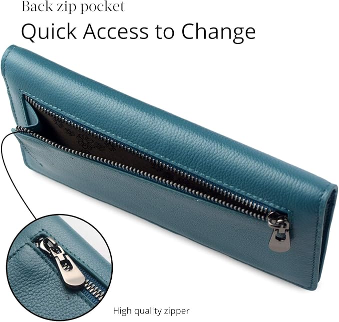 Bveyzi Ultra Slim Thin Leather RFID Blocking Credit Card Holder Bifold Clutch Wallets for Women - Image 5