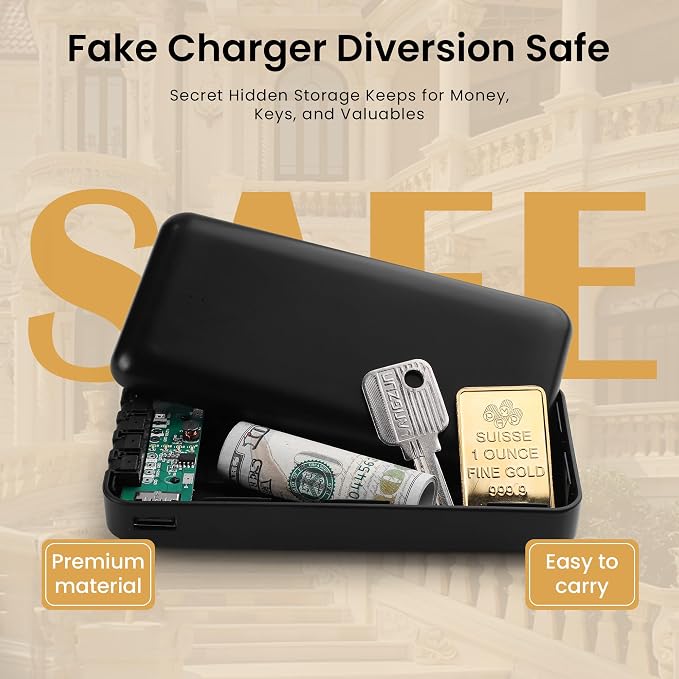 BarGifts Hidden Safe Power Bank, Fake Power Charger Diversion Safe, Large Hidden Storage Box, Secret Safe Keeps Cash, Keys, Jewelry, and Valuables for Home, Travel, and Office- Black - Image 5
