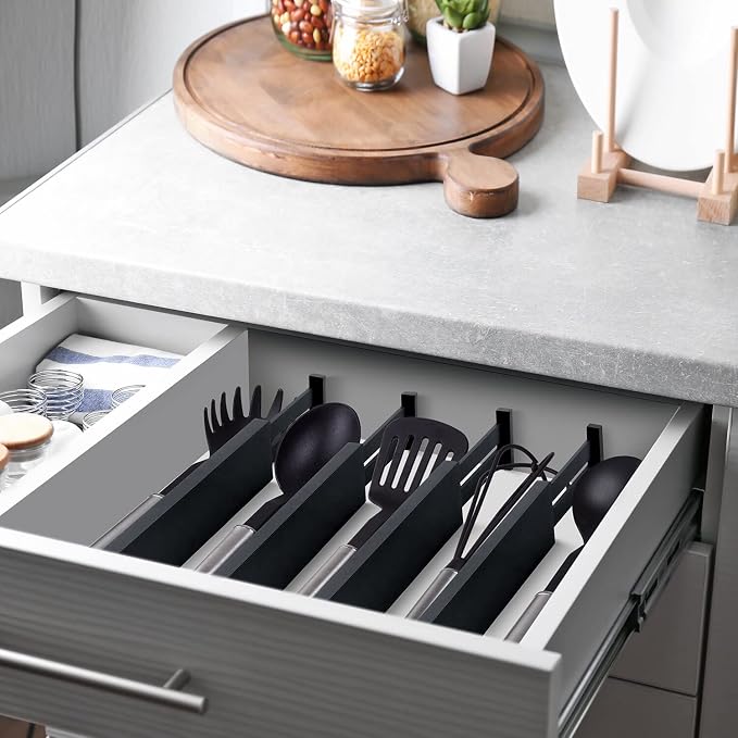 4 Pack Bamboo Drawer Dividers 2.6" High, Adjustable from 12 Inch to 17 Inch | Expandable Kitchen Drawer Organizer Separators for Clothes, Kitchen, Bedroom, Dresser, Office (Black) - Image 4