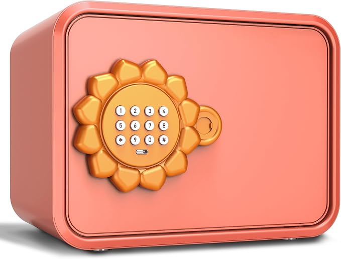 Pink Sunflower Mini Steel Safe with Auto Door & Coin Slot, Small Safe Box for Cash, Jewelry, Personal, Cosmetics & Goal Savings, for Kids, Teens & Renters, Home, Office, Hotel Use by Unknown