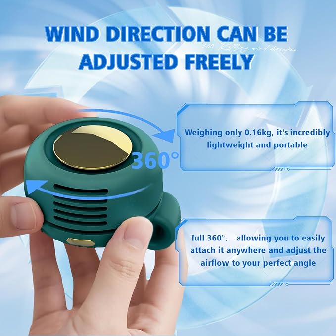 Portable Fan,2-in-1 Waist Clip On Bladeless, Ultra-Quiet Mini Personal Neck Fan 3 Speeds with 360°Adjustable Clip USB Rechargeable for Hiking,Office & Outdoor - Image 4