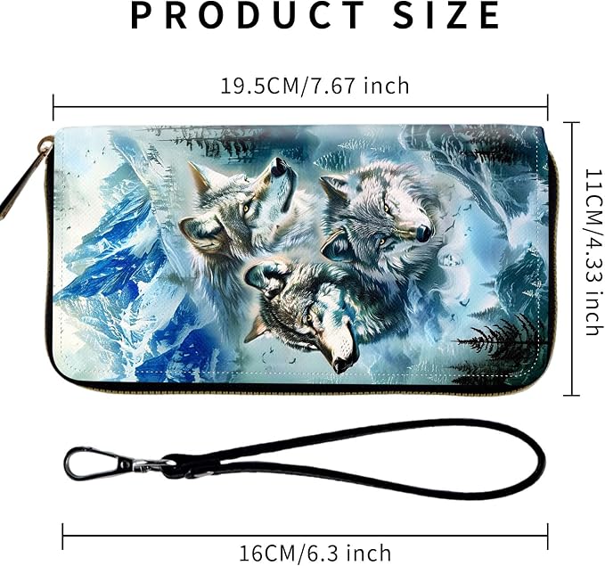 Wallet,Leather Long Wallet Suitable For Ladies And Teenagers - Detachable Wristband + RFID Travel Wallet With Card Slot - Mountain Wolf Pack - Image 2