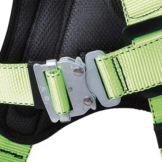 Peakworks Fall Protection Full Body Padded Safety Harness with Back Support, Positioning Belt, Back & Side D-Rings, Stab Lock Buckles, Hi Vis Green/Black, Large, V8255623 - Image 2