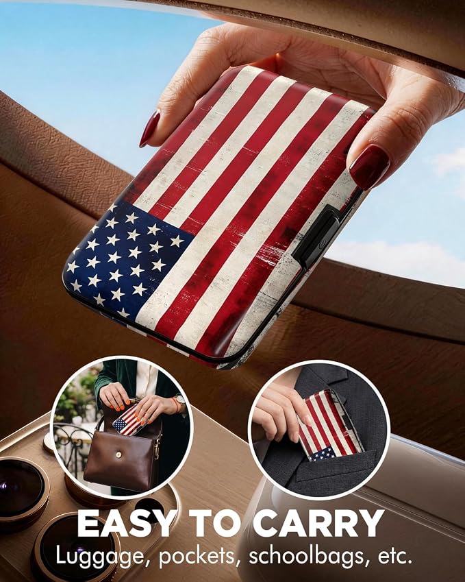 Maicican RFID Blocking Aluminum Credit Card Holder | Slim Metal Wallet for Women & Men, Business Card Case for Travel, Fits Front Pocket, Card holder wallet - American flag - Image 4