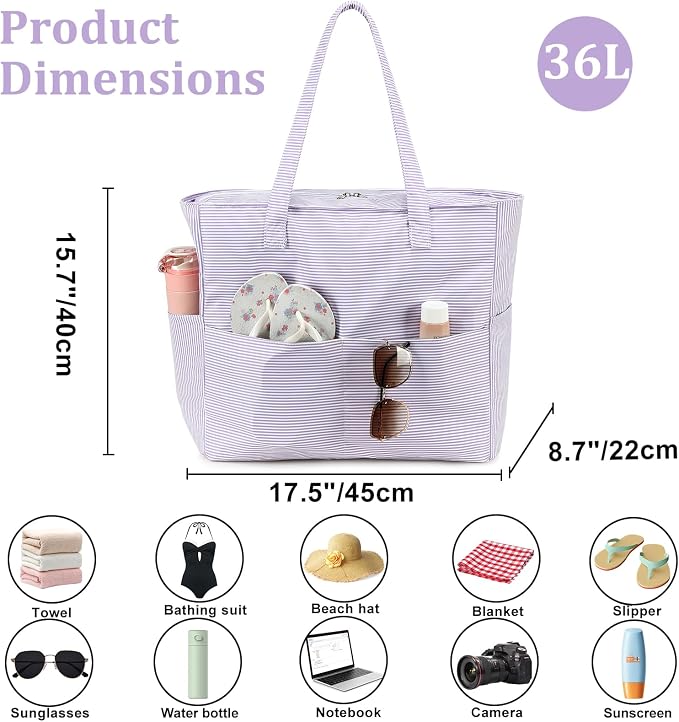 LEDAOU Beach Bag Waterproof Sandproof Women Beach Tote Pool Bag with Zipper for Swim Gym Grocery Travel with Wet Pocket | Sandproof - Image 7