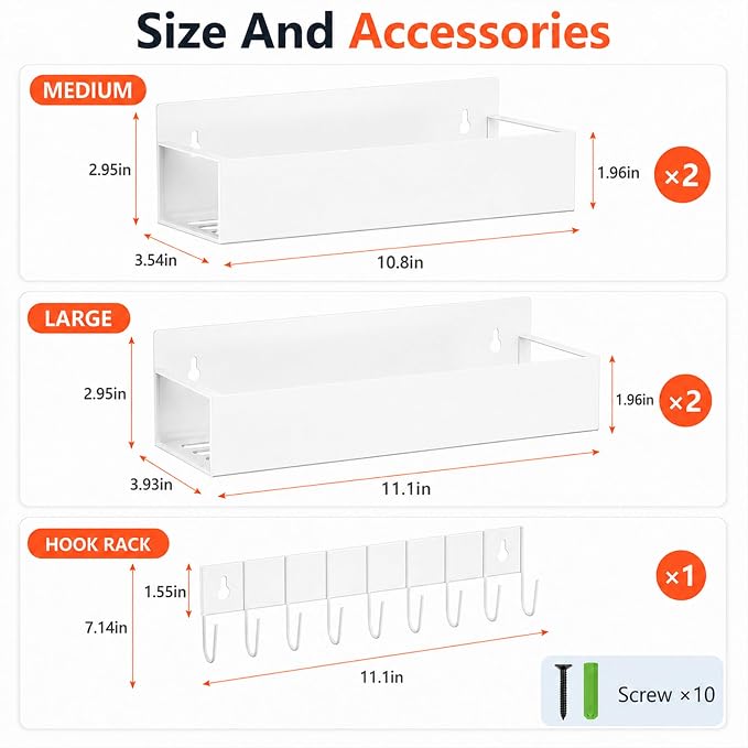 SMRCAD Metal Magnetic Spice Rack 4 Pack with Hook – Heavy-Duty | Iron construction, dust-resistant, fits condiment bottles, includes screws for optional wall mount - Image 2