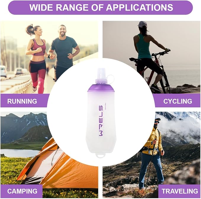 WRELS 200ml/350ml/500ml Collapsible Soft Flask,BPA Free Folding Soft Water Bottle with Hanging Ring,Lightweight TPU Hydration Flask for Running Marathon Cycling Hiking - Image 6