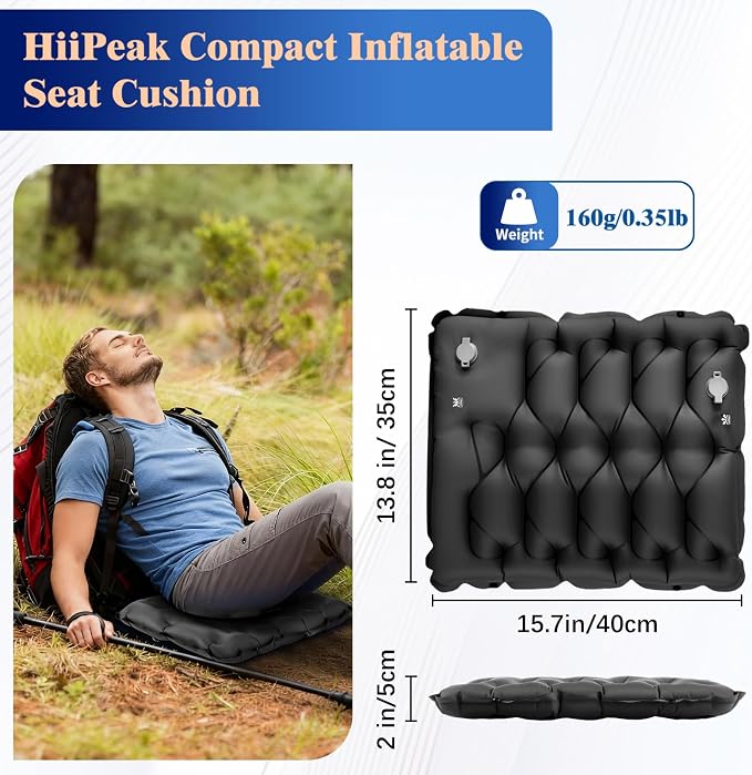 HiiPeak Inflatable Seat Cushion, Lightweight Compact Stadium Seat Pad Camping Air Seat Cushion By Hand Inflation for Bleachers Backpacking Hiking Airplane Office Car Sports Events Concert - Image 3