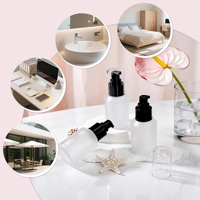 Segbeauty 2oz Frosted Glass Lotion Bottle for Travel, 3pcs Matte Translucent Refillable Pump Bottle for Hair Oil, 60ml Travel Size Container for Liquids, Empty Cream Dispenser, Skincare Refill Bottle - Image 6