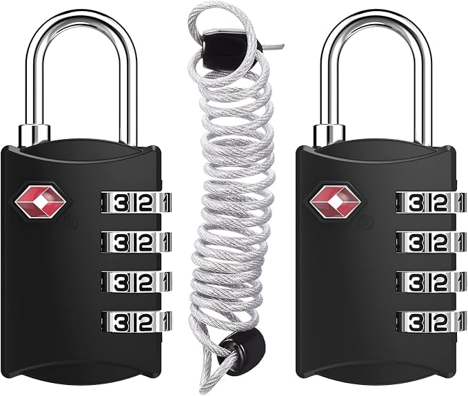ZHEGE Travel Locks 2 Pack, TSA Locks for Luggage (2 Pack, Black) | Flexible Cable (30 Inch) for Gym, Suitcase, Backpack, Baggage, Easy Read Dial, Alloy Body by ZHEGE