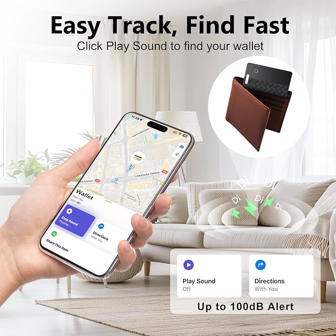 Ultra-Thin Wallet Tracker Card(iOS Only), Bluetooth Tracker Smart Card for Apple Find My iPhone Wallet GPS Tracker, Supports Wireless Charging, 10 Years Battery for Luggage, Wallets, Classic Black - Image 3