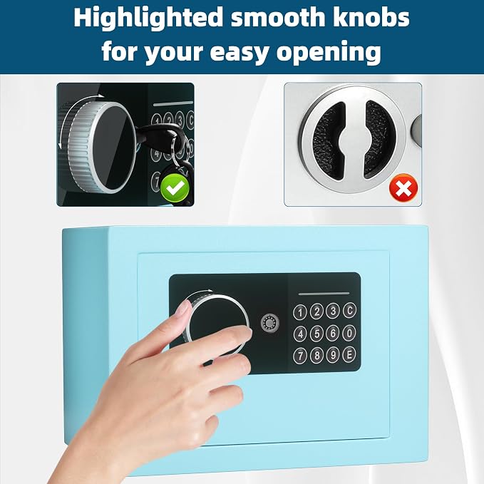 Digital Electronic Money Safe, Steel Security Lock Box with Keypad, Office Hotel Business Jewelry Gun Cash Safe, 0.23 Cubic Feet, 9.06" W x 6.69" D x 6.69" H（blue） - Image 2