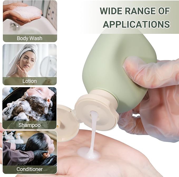 3.4 oz Small Plastic Travel Shampoo Bottles, Empty Plastic Squeeze Bottles with Flip Cap for Toiletries, Leakage-proof Travel Shampoo and Conditioner Bottles (4 pack, Green) - Image 2